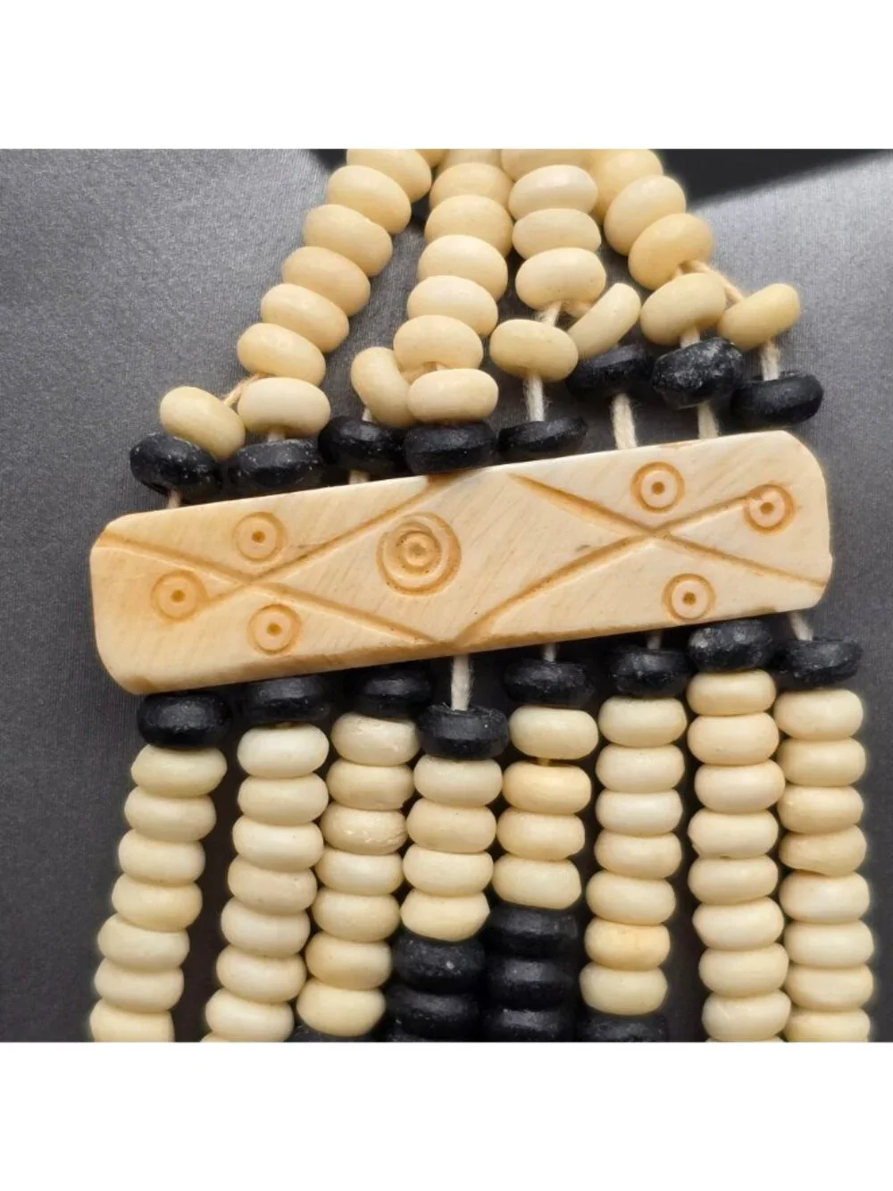 Vintage Naga Tribal Multi Strand Bovine Bone Necklace 19" Hand Carved Ethnic Bib - Picture 7 of 16